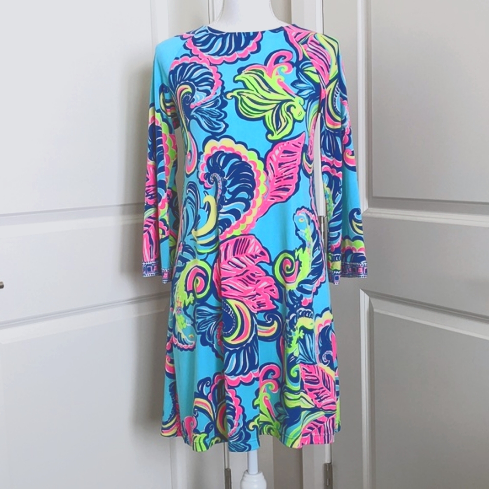 Lilly Pulitzer Tunic Top Shift Dress Size S Sea Blue Private Island Engineered